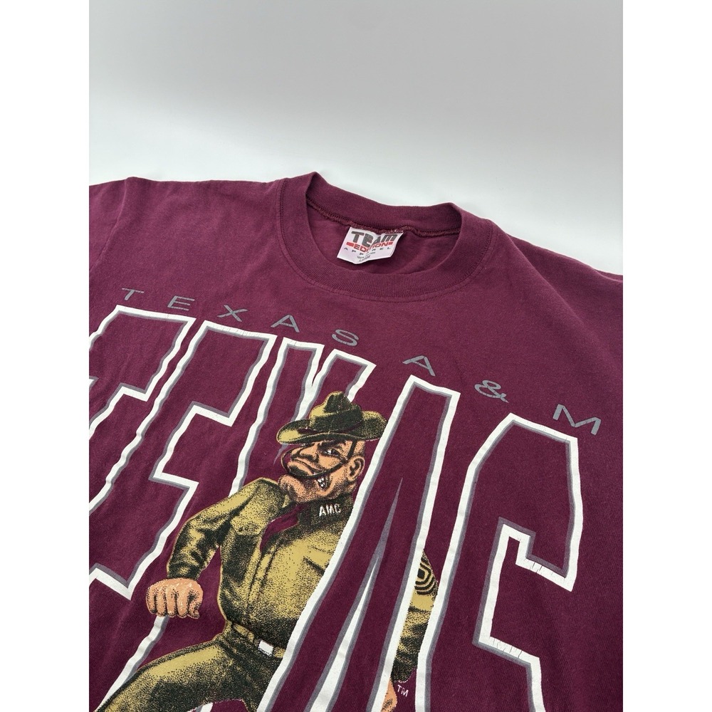 VNTG 90s Texas A&M University Aggies Graphic T-Shirt Ol' Sarge Mascot Large